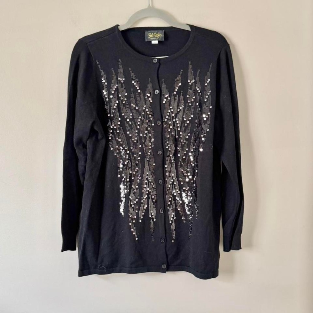 Bob Mackie Black Sequin Cardigan Medium